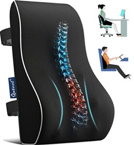 lumbar support pillow for office chair back support pillow for car, computer, gaming chair, recliner memory foam back cushion for back pain relief improve posture, mesh cover double adjustable straps