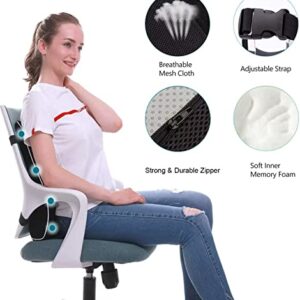 Lumbar Support Pillow for Office Chair Back Support Pillow for Car, Computer, Gaming Chair, Recliner Memory Foam Back Cushion for Back Pain Relief Improve Posture, Mesh Cover Double Adjustable Straps