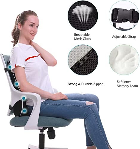 Lumbar Support Pillow for Office Chair Back Support Pillow for Car, Computer, Gaming Chair, Recliner Memory Foam Back Cushion for Back Pain Relief Improve Posture, Mesh Cover Double Adjustable Straps