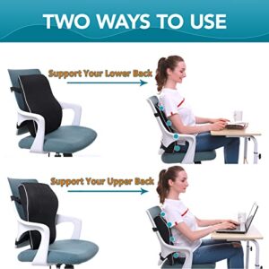 Lumbar Support Pillow for Office Chair Back Support Pillow for Car, Computer, Gaming Chair, Recliner Memory Foam Back Cushion for Back Pain Relief Improve Posture, Mesh Cover Double Adjustable Straps