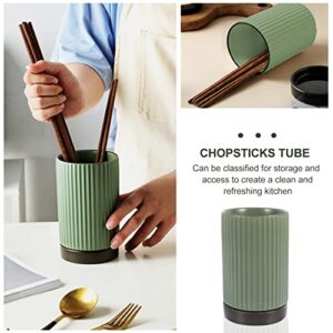 Kitchen Chopsticks Holder Basket Ceramic Utensil Drying Rack Draining Cutlery Spoons Cage Tableware Organizer Caddy Spoon Forks Box Green