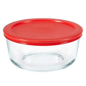 pyrex simply store 4-cup single glass food storage container with lid, non-pourous glass round meal prep container with lid, bpa-free lid, dishwasher, microwave, oven and freezer safe