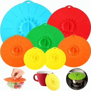 7 Pack Silicone Lids, Microwave Splatter Cover, 5 Sizes Reusable Heat Resistant Food Suction Lids fits Cups, Bowls, Plates, Pots, Pans, Skillets, Stove Top, Oven, Fridge BPA Free,Mothers Day Gifts