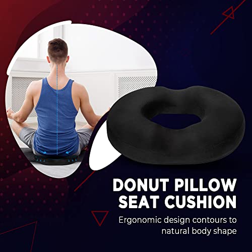 Donut Pillow Seat Cushion Orthopedic Design| Tailbone & Coccyx Memory Foam Pillow | Relieve Pain and Pressure for Hemorrhoid, Pregnancy Post Natal, Surgery, Sciatica (Black)