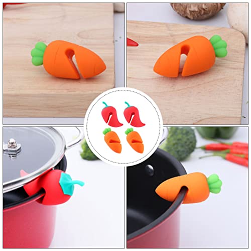 Cabilock 4Pcs Spill- proof Lid Lifter Silicone Lid Lifts Carrot Chili Kitchen Pot Lid Holders Lid Stand Heat Resistant Holder Keep The Lid Open