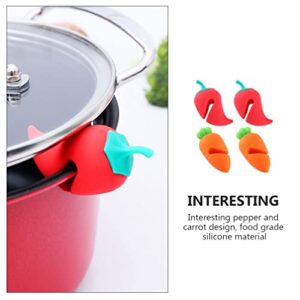 Cabilock 4Pcs Spill- proof Lid Lifter Silicone Lid Lifts Carrot Chili Kitchen Pot Lid Holders Lid Stand Heat Resistant Holder Keep The Lid Open