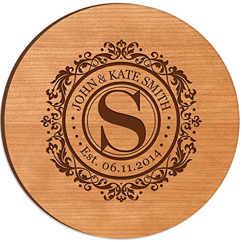 LifeSong Milestones Personalized Wood Lazy Susan Turntable Wedding and Family IDeas 12 Inch Custom Engraved Decorative Serving Centerpiece - Monogram Design