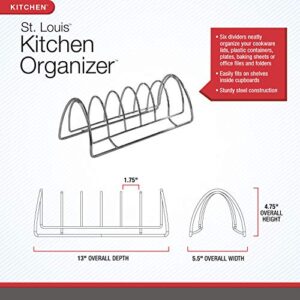 Spectrum Diversified St. Louis Kitchen Lid Holder Organizer for Plates, Cutting Boards Bakeware, Cooling Racks, Pots & Pans, Serving Trays, and Reusable Containers, Chrome