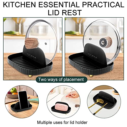 2pcs With Dish Mat Stove Top Anti Slip Spoon Rest Countertop Pot Lid Holder Set Cool Kitchen Gadget Keeps Countertops Clean (Black)