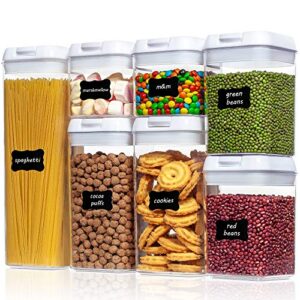 vtopmart airtight food storage containers, 7 pieces bpa free plastic cereal containers with easy lock lids, for kitchen pantry organization and storage, include 24 labels