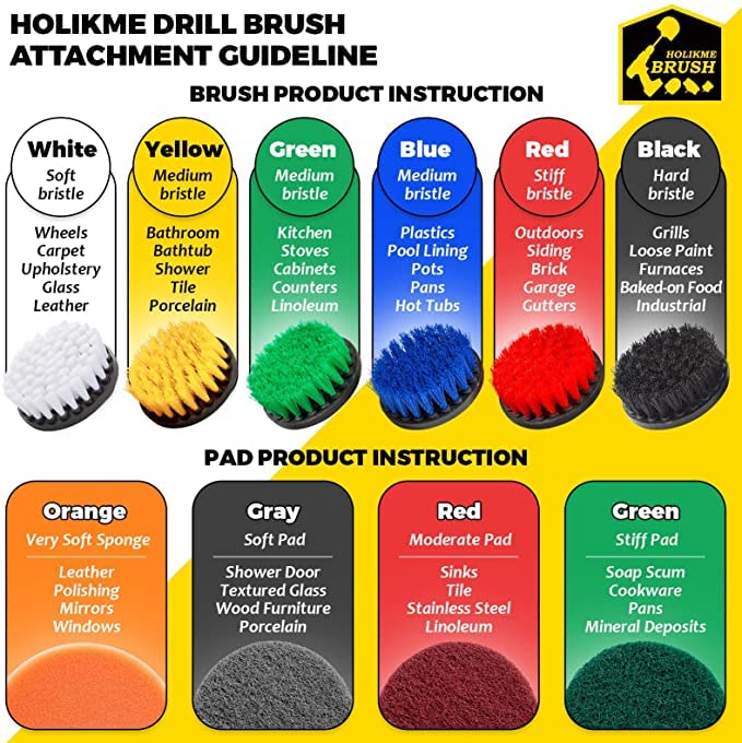 Holikme 22Piece Drill Brush Attachments Set, Scrub Pads & Sponge, Buffing Pads, Power Scrubber Brush with Extend Long Attachment, Car Polishing Pad Kit