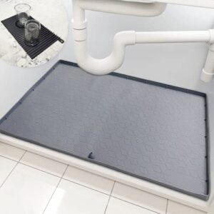 under sink mat, 34″ x 22″ under sink drip trays for kitchen waterproof, silicone under kitchen sink mats with unique drain hole, under sink liner for kitchen bathroom (gray)