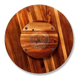 Galleon Gourmet 18 Inch Acacia Wooden Lazy Susan Turntable Tray: Smooth Rotating, Sturdy Handles, and Elegant Lipped Edge