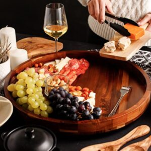 Galleon Gourmet 18 Inch Acacia Wooden Lazy Susan Turntable Tray: Smooth Rotating, Sturdy Handles, and Elegant Lipped Edge