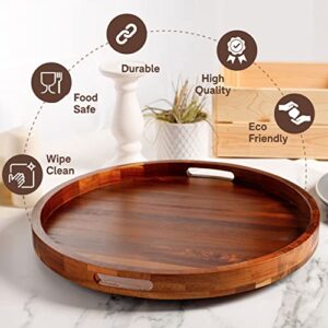 Galleon Gourmet 18 Inch Acacia Wooden Lazy Susan Turntable Tray: Smooth Rotating, Sturdy Handles, and Elegant Lipped Edge