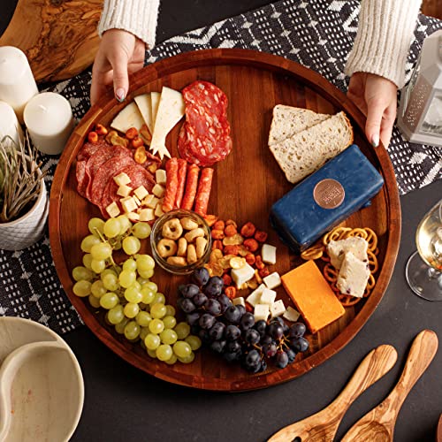 Galleon Gourmet 18 Inch Acacia Wooden Lazy Susan Turntable Tray: Smooth Rotating, Sturdy Handles, and Elegant Lipped Edge