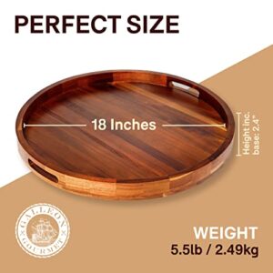 Galleon Gourmet 18 Inch Acacia Wooden Lazy Susan Turntable Tray: Smooth Rotating, Sturdy Handles, and Elegant Lipped Edge