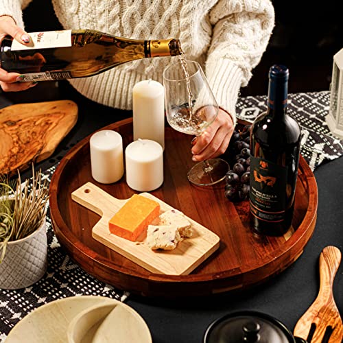 Galleon Gourmet 18 Inch Acacia Wooden Lazy Susan Turntable Tray: Smooth Rotating, Sturdy Handles, and Elegant Lipped Edge