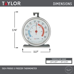 Taylor Precision Products 5924 Large Dial Kitchen Refrigerator and Freezer Kitchen Thermometer, 3 Inch Dial,Silver