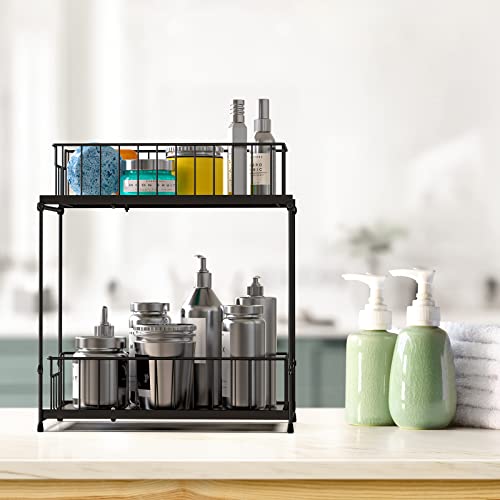 FixOwl Under Sink Organizer and Storage Sliding Pull Out Drawers, Multi-purpose Cabinet Organizer, for Kitchen, Bathroom, Pantry, Black