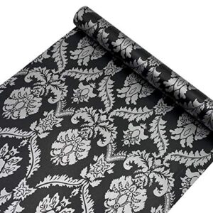 yifely simplelife4u silver damask furniture paper decorative black shelf drawer liner peel & stick 17×118 inches by simplelife4u
