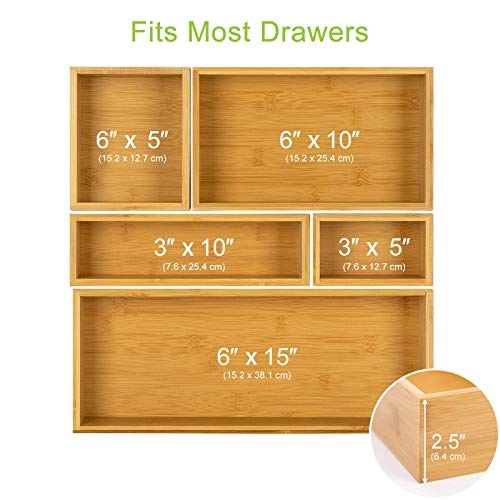 Secura Bamboo Kitchen Drawer Organizer 8 Expandable Compartments and Kitchen Drawer Utensil Organizer Box Set 5 Pack Bundle