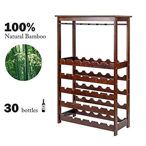 Beyond Your Thoughts 30 Bottles Wine Rack with Glasses Holder Freestanding Wine Shelf Storage Wine Rack for Home Kitchen Dining Room
