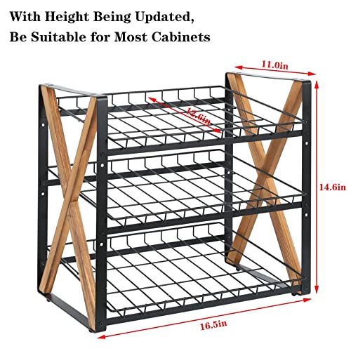 Stackable Can Rack Organizer, 3 Tier Stacking Can Storage Dispenser Wood Holder for Storing Canned Pantry Kitchen Cabinet or Countertop, for 36 Cans, Black