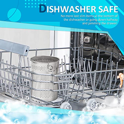 HOME&I Kitchen Utensil Holder-Drying Rack Basket Organizer Utility Sturdy Stainless Flatware Silverware Cutlery Storage for Kitchen Dining (Small-Round)