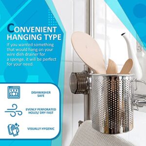 HOME&I Kitchen Utensil Holder-Drying Rack Basket Organizer Utility Sturdy Stainless Flatware Silverware Cutlery Storage for Kitchen Dining (Small-Round)