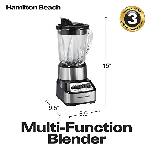 Hamilton Beach Wave Crusher Blender with 40 Oz Glass Jar and 14 Functions for Puree, Ice Crush, Shakes and Smoothies, Stainless Steel (54221)