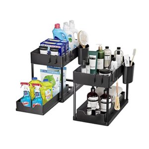 2 pack double sliding cabinet basket organizer drawers 2 tier under sink organizers and storage bathroom cabinet organizer with hooks under kitchen sink organizer for easy access