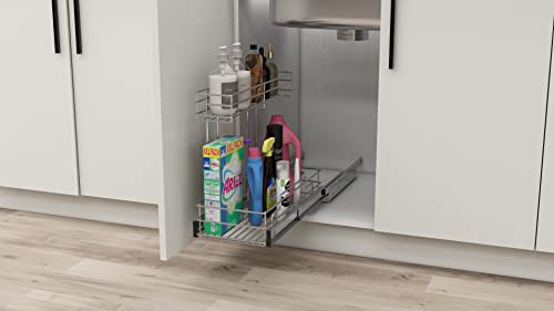 Pull Out Cabinet Organizer - 2 Tier Sliding Shelves for Kitchen, Bathroom, Home - Under Sink Slide Out Drawer for Cabinet (9W x 18.5D x 16H inch, Chrome)