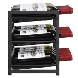 Honiter 12 Bottle Wine Rack Countertop, Storage Wine Rack Freestanding Floor, Display Storage Wine Rack, Industrial Metal Wine Shelf Organizer for Cabinet Tabletop Bar Cellar, Black