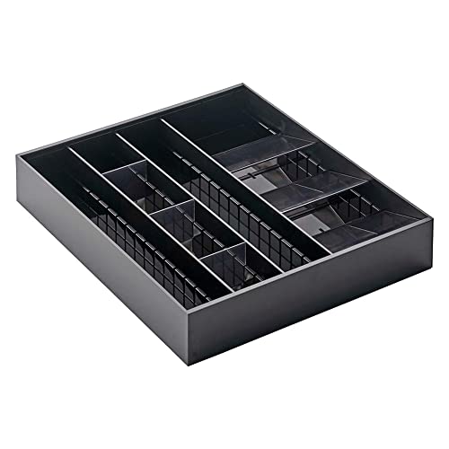 YAMAZAKI Home Expandable Cutlery Kitchen Angled Utensils Storage Multi-Compartment Silverware Organizer Drawer Insert Tray, Plastic, Adjustable, Expandable, No Assembly Req.