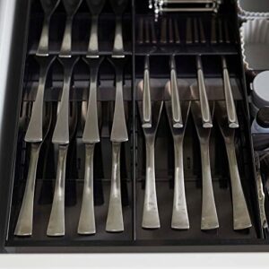 YAMAZAKI Home Expandable Cutlery Kitchen Angled Utensils Storage Multi-Compartment Silverware Organizer Drawer Insert Tray, Plastic, Adjustable, Expandable, No Assembly Req.