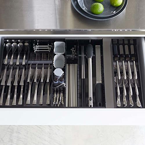 YAMAZAKI Home Expandable Cutlery Kitchen Angled Utensils Storage Multi-Compartment Silverware Organizer Drawer Insert Tray, Plastic, Adjustable, Expandable, No Assembly Req.