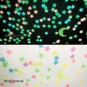 Glow in The Dark Stars Stickers for Ceiling, Adhesive 200pcs 3D Glowing Stars and Moon for Kids Bedroom,Luminous Stars Stickers Create a Realistic Starry Sky,Room Decor,Wall Stickers