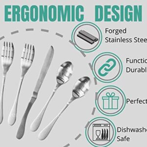 Knork Original Collection Cutlery Utensils 18/10 Stainless Steel Flatware Set, 20 Piece, Matte Silver & Storage Tray/Flatware Organizer, large, Weathered Gray