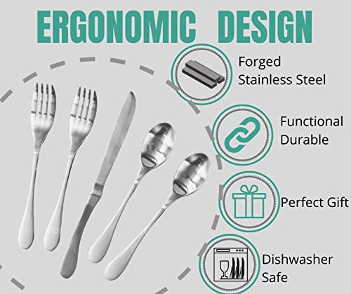 Knork Original Collection Cutlery Utensils 18/10 Stainless Steel Flatware Set, 20 Piece, Matte Silver & Storage Tray/Flatware Organizer, large, Weathered Gray