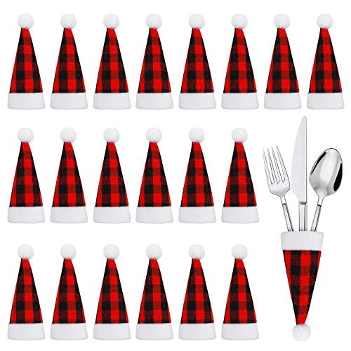 TIESOME 20Packs Christmas Santa Hat Silverware Holders, Tableware Holder Storage Xmas Party Cutlery Holder Dinner Table Decoration Supplies Flatware Decor