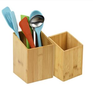 [2 Sizes] Deep Bamboo Cutlery Organizer for Clutter-Free Kitchen – Stylish Kitchen Utensil Organizer for Elegant Display – Sturdy Silverware Holder for Easy Accessibility – Countertop Cutlery Holder