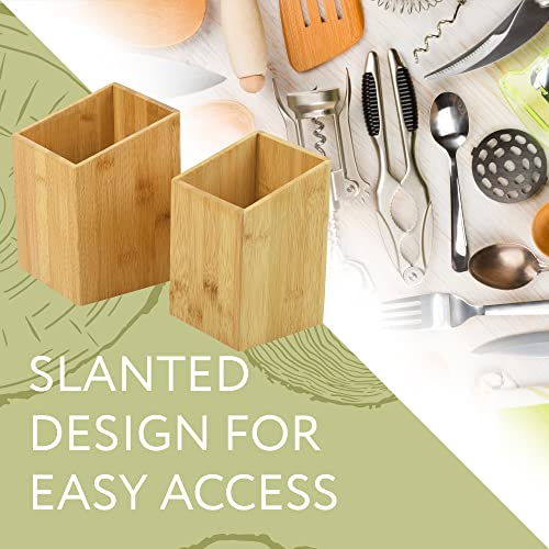 [2 Sizes] Deep Bamboo Cutlery Organizer for Clutter-Free Kitchen – Stylish Kitchen Utensil Organizer for Elegant Display – Sturdy Silverware Holder for Easy Accessibility – Countertop Cutlery Holder
