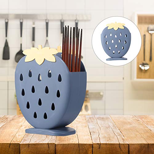 OSALADI Plastic Silverware Caddy Organizer Countertop Utensil Holder with Strawberry Design Knives Forks Spoons Organizer for Kitchen Dining Entertaining Picnics Blue