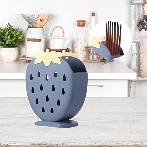 OSALADI Plastic Silverware Caddy Organizer Countertop Utensil Holder with Strawberry Design Knives Forks Spoons Organizer for Kitchen Dining Entertaining Picnics Blue