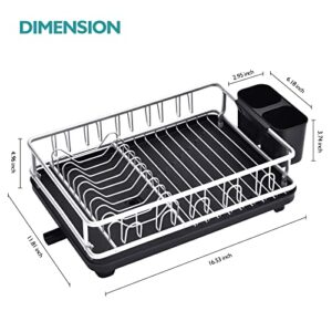 APEXCHASER Dish Drying Rack, Space-Saving Dish Rack for Kitchen Counter, Anti-Rust Aluminum Drying Dish Rack with Cutlery&Cup Holders, Kitchen Dish Drainers with Removable Tray for Various Kitchenware