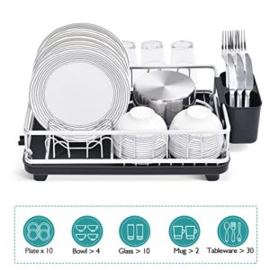 APEXCHASER Dish Drying Rack, Space-Saving Dish Rack for Kitchen Counter, Anti-Rust Aluminum Drying Dish Rack with Cutlery&Cup Holders, Kitchen Dish Drainers with Removable Tray for Various Kitchenware