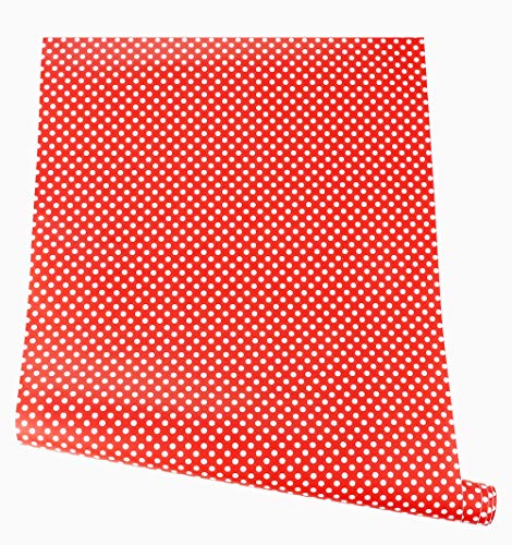 GLOW4U Self Adhesive Vinyl Red Polka Dot Contact Paper Shelf Drawer Liner Cabinets Dresser Furniture Liner Sticker Wall Crafts Decal Film 17.7X78.7 Inches