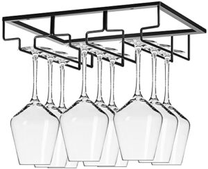 3 rows wine glass rack under cabinet black stemware holder storage hanger metal organizer for bar kitchen shelf