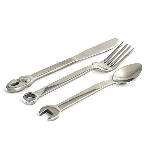 WRENCHWARE – LARGE 3-piece Silverware Set Tool Fork, Knife and Spoon + Silverware Case Storage - Unique Novelty Flatware & Cutlery Set - Kitchen Utensil Set is a Greata Gift & Conversation Piece